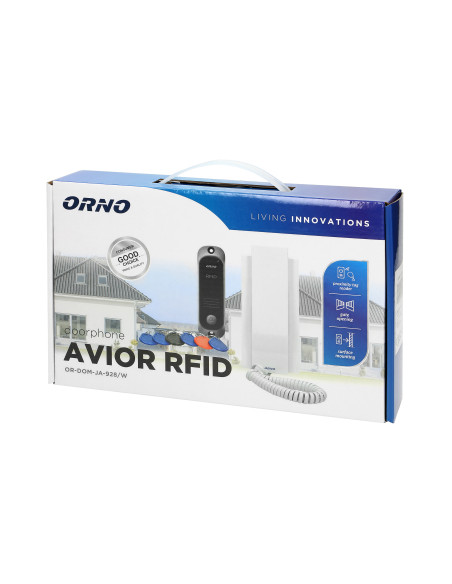 Zestaw domofonowy jednorodzinny z interkomem i czytnikiem breloków zbliżeniowych, biały AVIOR