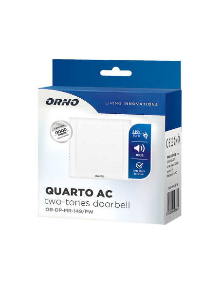 Dzwonek elektromechaniczny dwutonowy QUARTO AC, 230V, śnieżnobiały