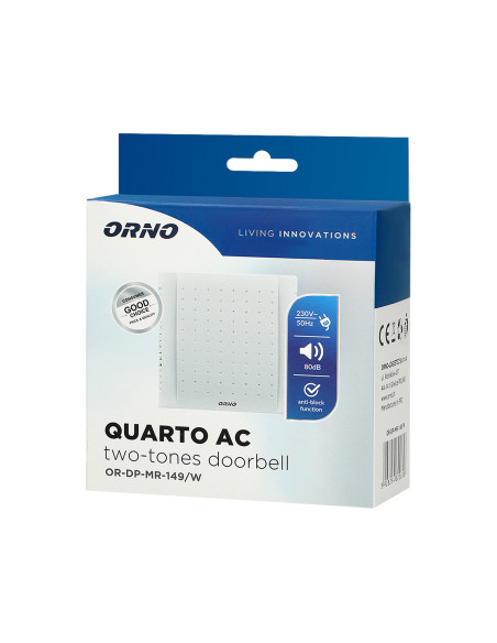 Dzwonek elektromechaniczny dwutonowy QUARTO AC, 230V, biały