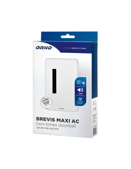 Dzwonek elektromechaniczny dwutonowy BREVIS MAXI AC, 230V, śnieżnobiały