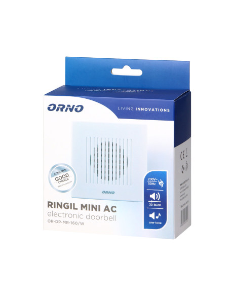 Dzwonek przewodowy elektroniczny jednotonowy RINGIL MINI AC, 230V, biały