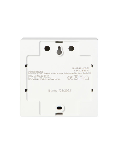 Dzwonek przewodowy elektroniczny jednotonowy RINGIL MINI AC, 230V, biały