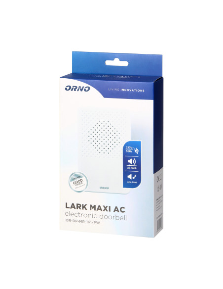 Dzwonek przewodowy elektroniczny jednotonowy LARK MAXI AC, 230V, śnieżnobiały