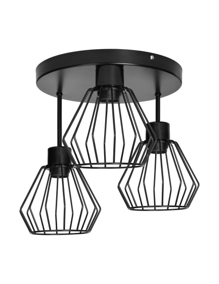 PINO oprawa ścienno-sufitowa, moc max. 3x60W, E27, czarna, podstawa okrągła, wielopoziomowa, stałe głowice lampy